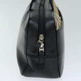 Luxury Burberry Nova Check Hand Bag Leather Canvas Black Beige Auth yk13164