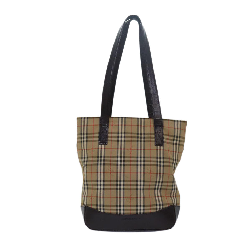 Luxury Burberry Nova Check Tote Bag Canvas Beige Auth yk13193