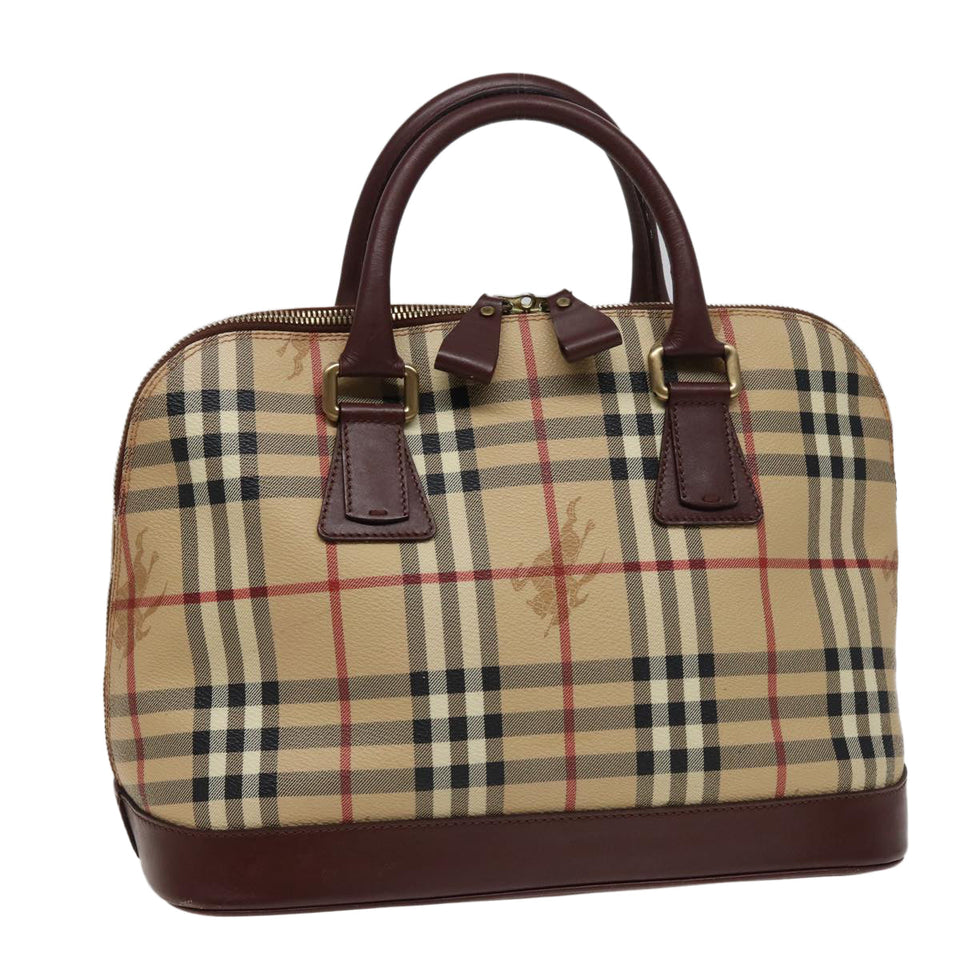 Luxury Burberry Nova Check Hand Bag PVC Leather Beige Auth yk13293