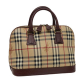 Luxury Burberry Nova Check Hand Bag PVC Leather Beige Auth yk13293