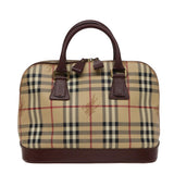 Luxury Burberry Nova Check Hand Bag PVC Leather Beige Auth yk13293