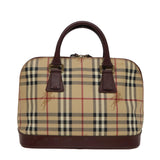 Luxury Burberry Nova Check Hand Bag PVC Leather Beige Auth yk13293