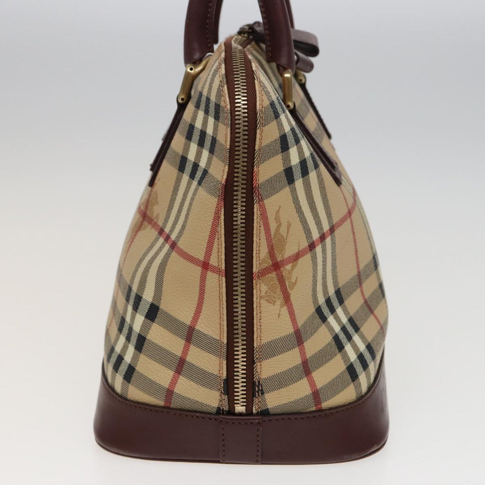 Luxury Burberry Nova Check Hand Bag PVC Leather Beige Auth yk13293