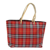 Luxury Burberry Nova Check Hand Bag Nylon Red Auth yk13442