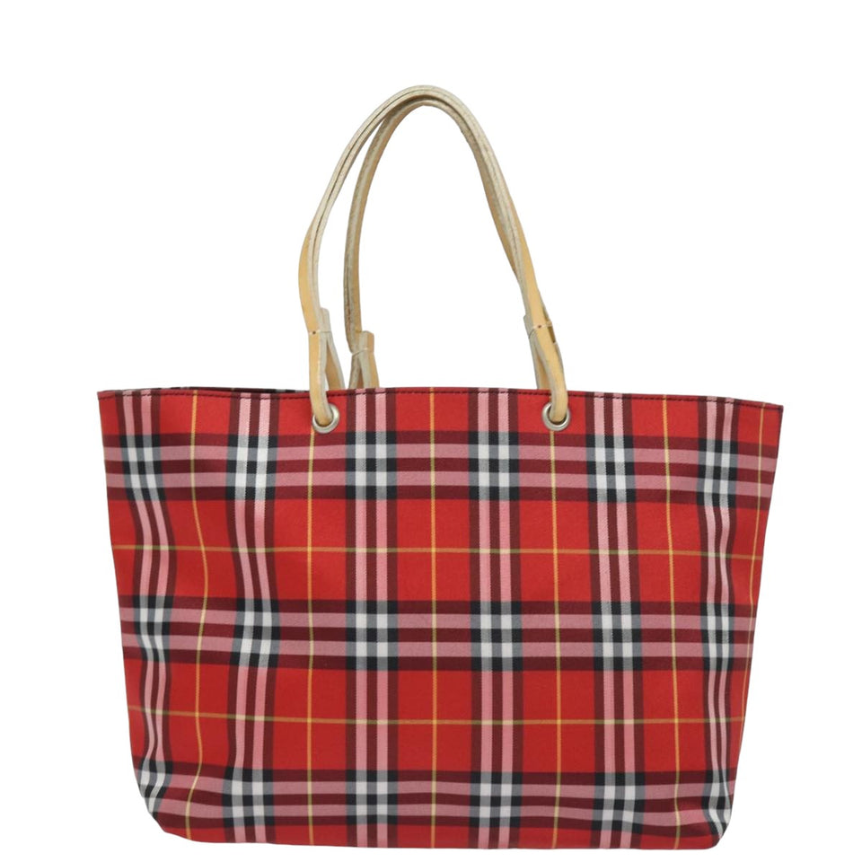 Luxury Burberry Nova Check Hand Bag Nylon Red Auth yk13442