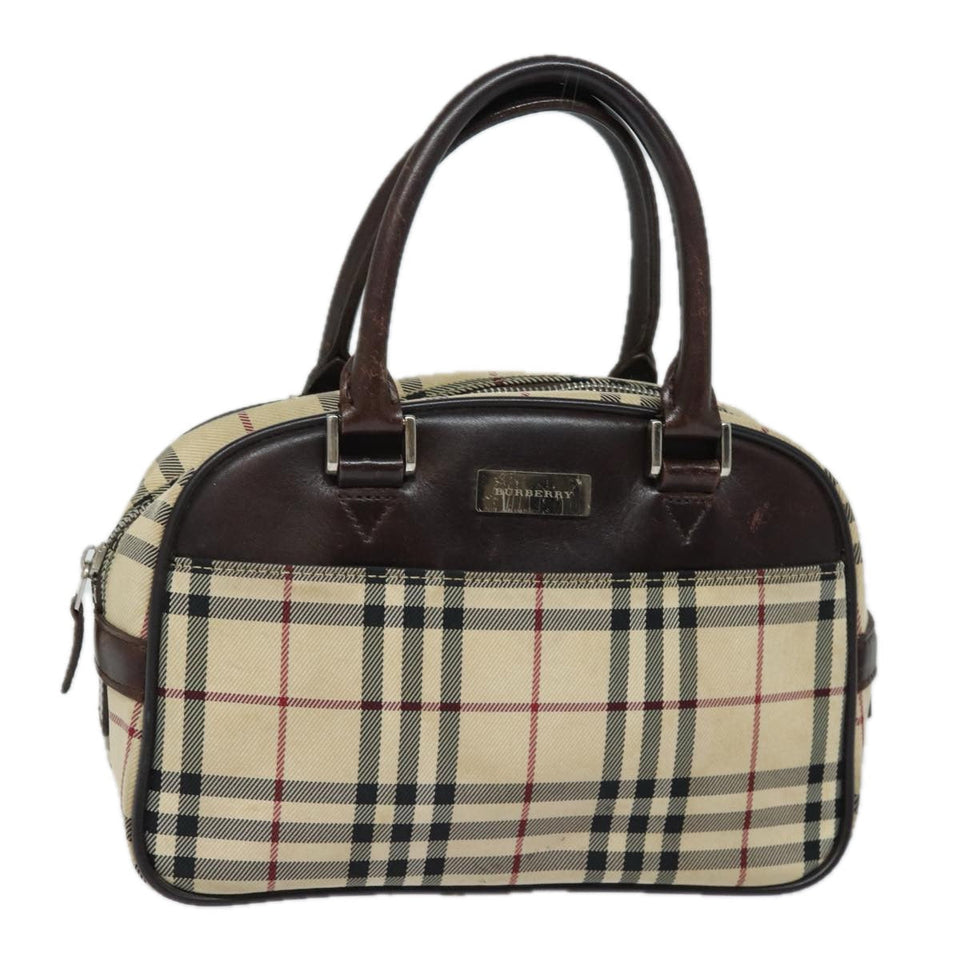 Luxury Burberry Nova Check Hand Bag Nylon Black Beige Auth yk13499
