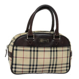 Luxury Burberry Nova Check Hand Bag Nylon Black Beige Auth yk13499