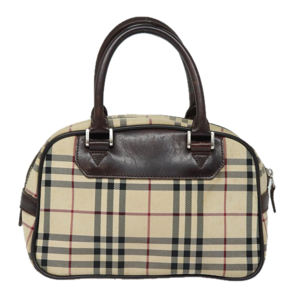 Luxury Burberry Nova Check Hand Bag Nylon Black Beige Auth yk13499
