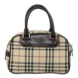 Luxury Burberry Nova Check Hand Bag Nylon Black Beige Auth yk13499