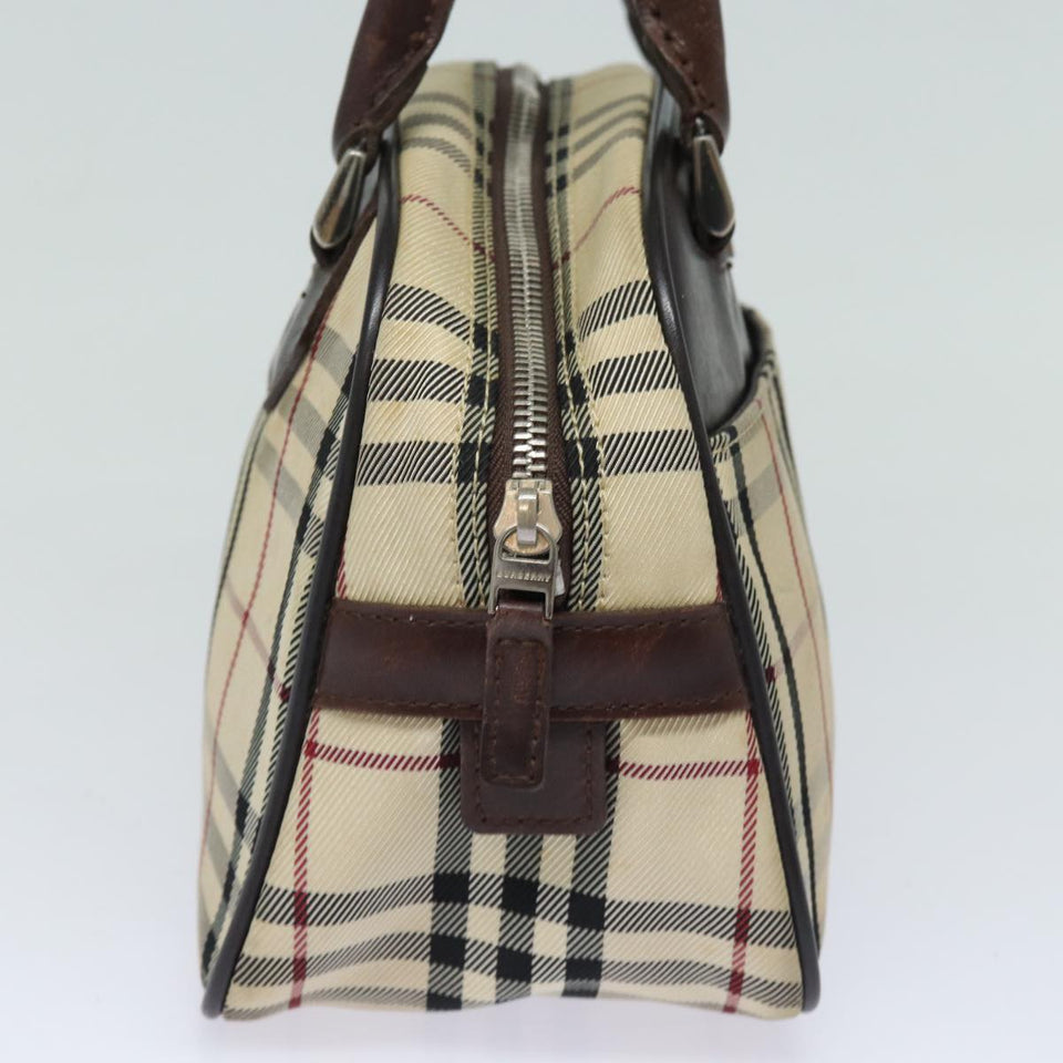 Luxury Burberry Nova Check Hand Bag Nylon Black Beige Auth yk13499