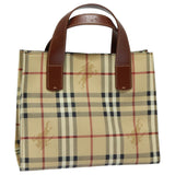 Luxury Burberry Nova Check Hand Bag PVC Leather Beige Auth yk13701