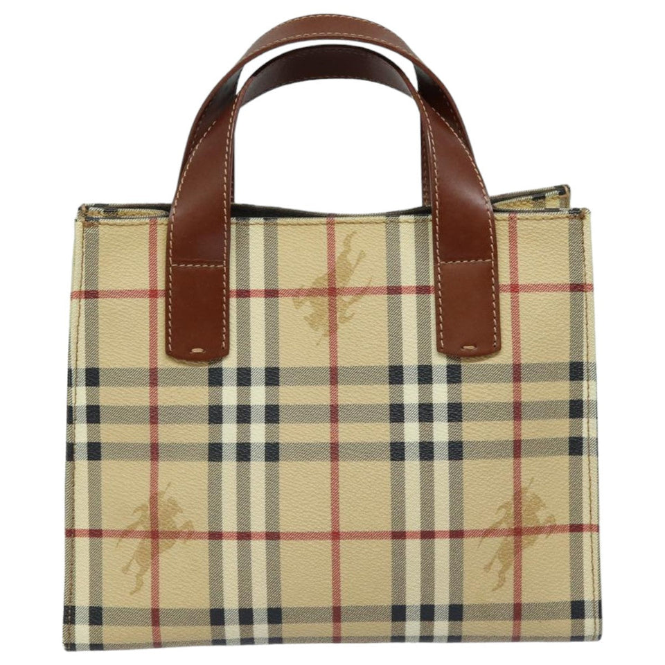 Luxury Burberry Nova Check Hand Bag PVC Leather Beige Auth yk13701