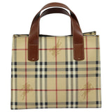Luxury Burberry Nova Check Hand Bag PVC Leather Beige Auth yk13701