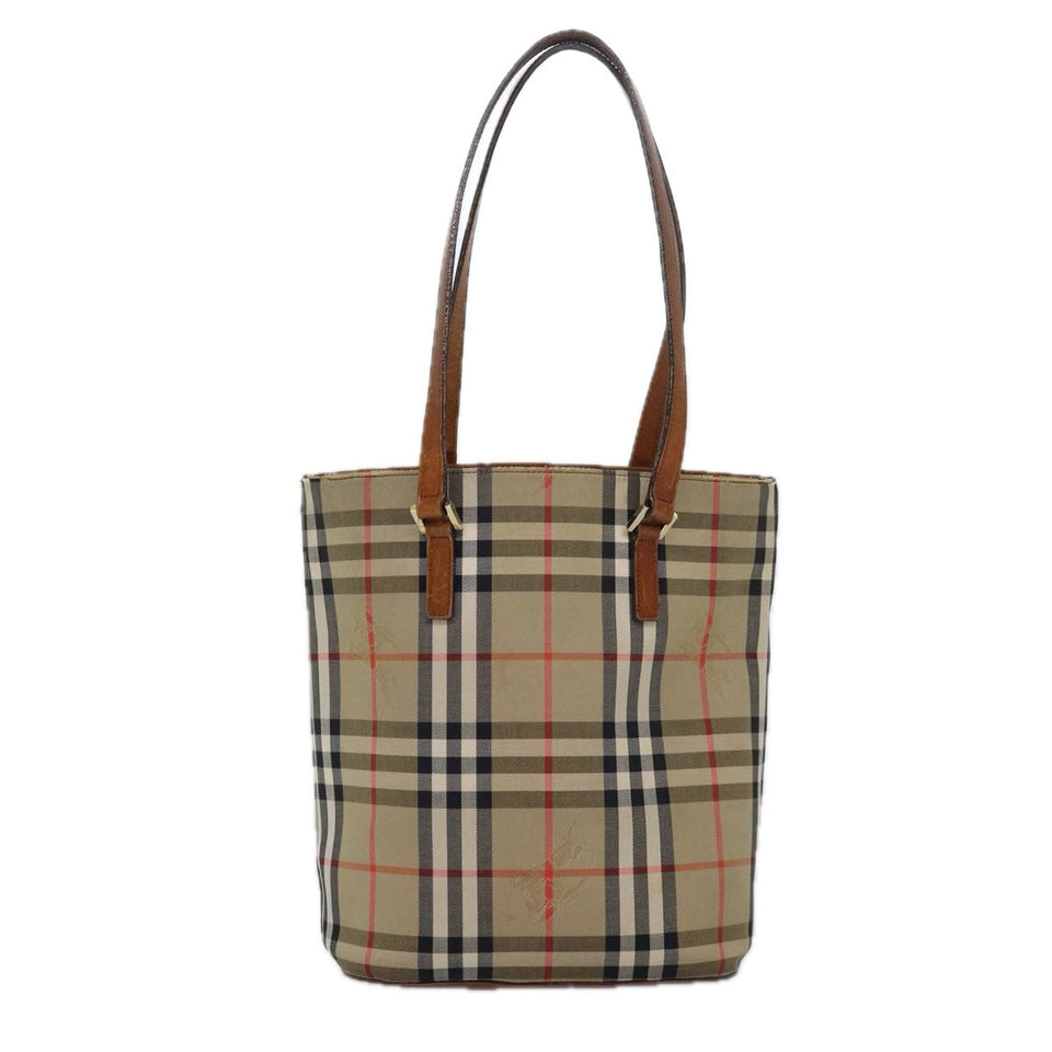 Luxury Burberry Nova Check Tote Bag Canvas Beige Auth yk13983