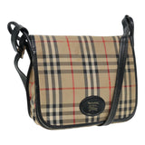 Luxury BurberrySs Nova Check Shoulder Bag Canvas Leather Beige Black gold Auth yk14273