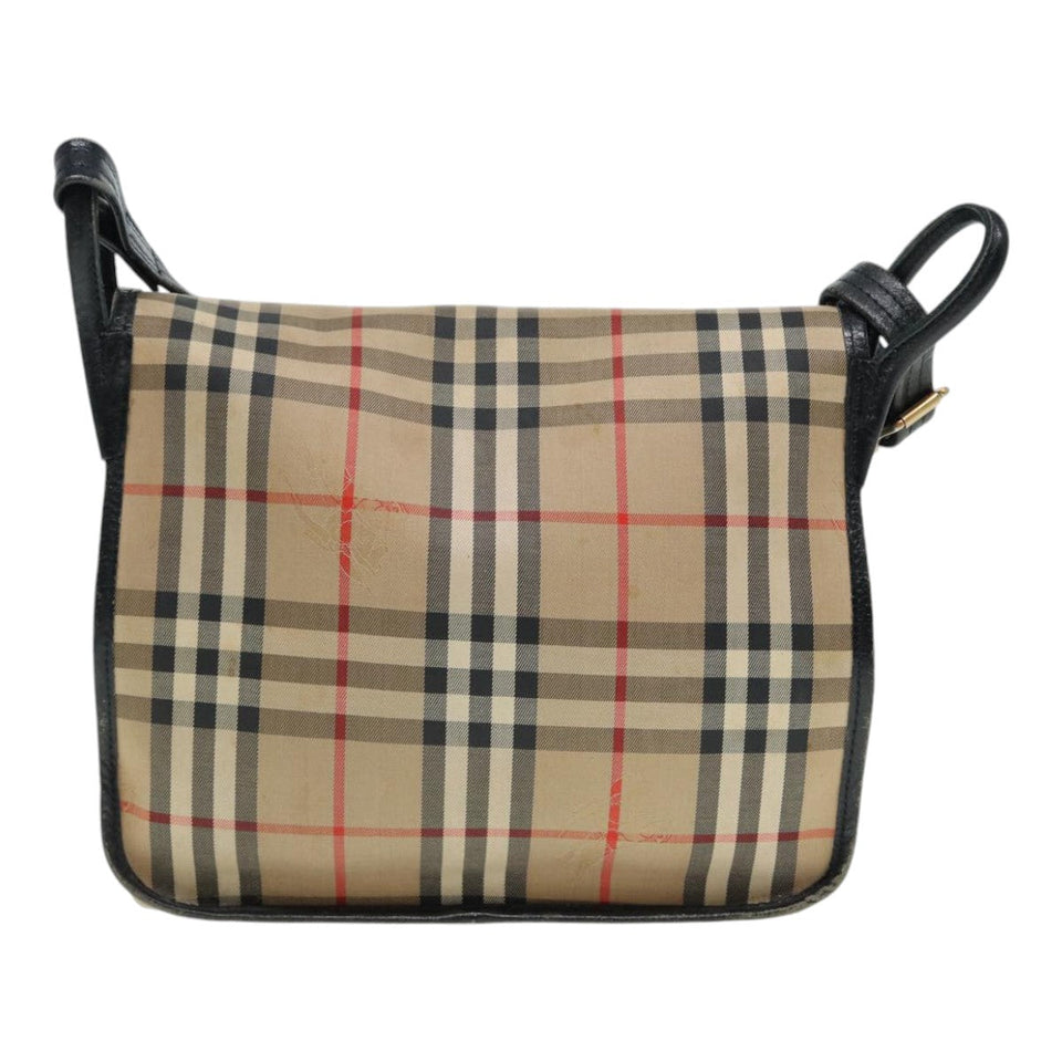 Luxury BurberrySs Nova Check Shoulder Bag Canvas Leather Beige Black gold Auth yk14273