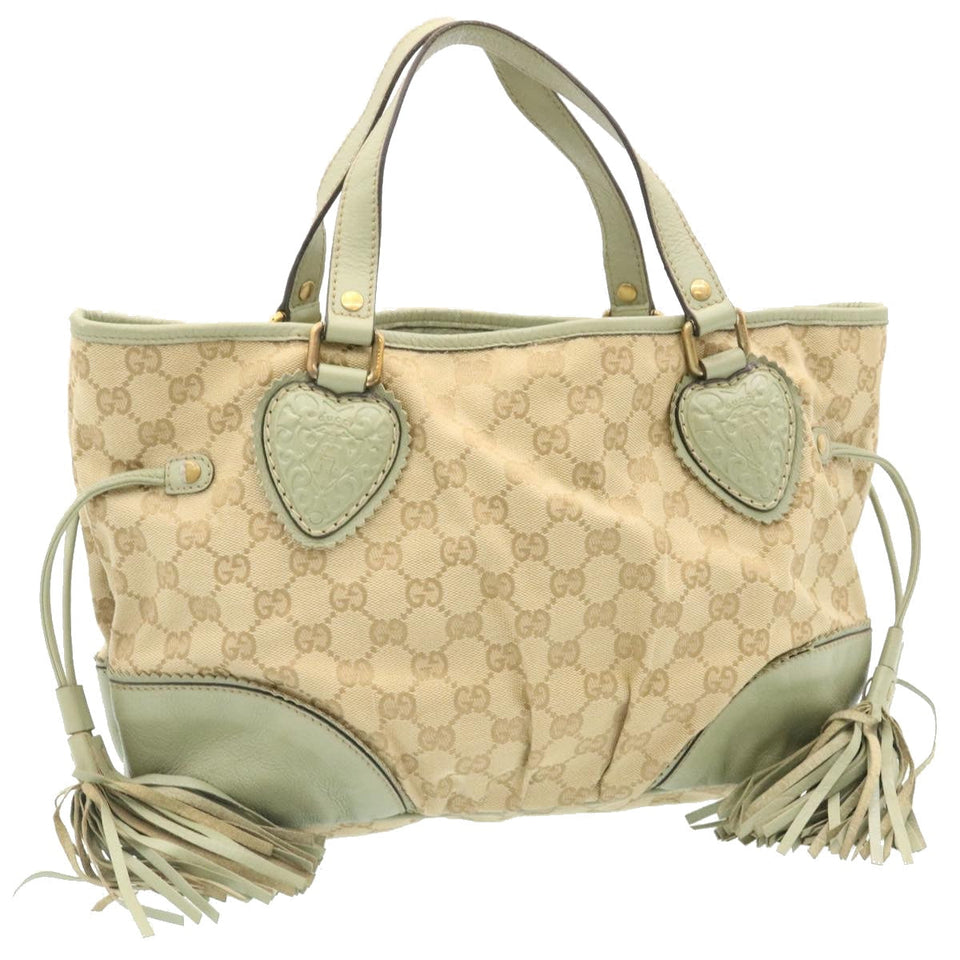 Gucci GG Canvas Fringe Hand Bag Canvas Beige yk3150