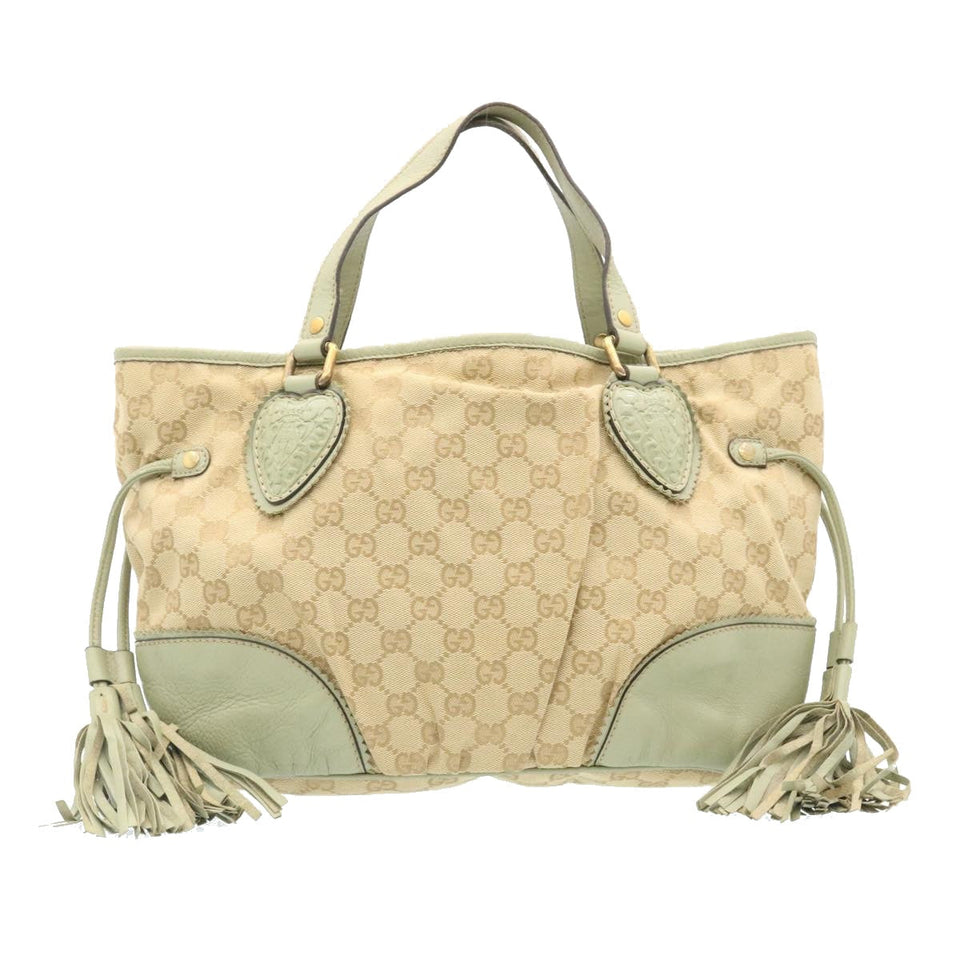 Gucci GG Canvas Fringe Hand Bag Canvas Beige yk3150