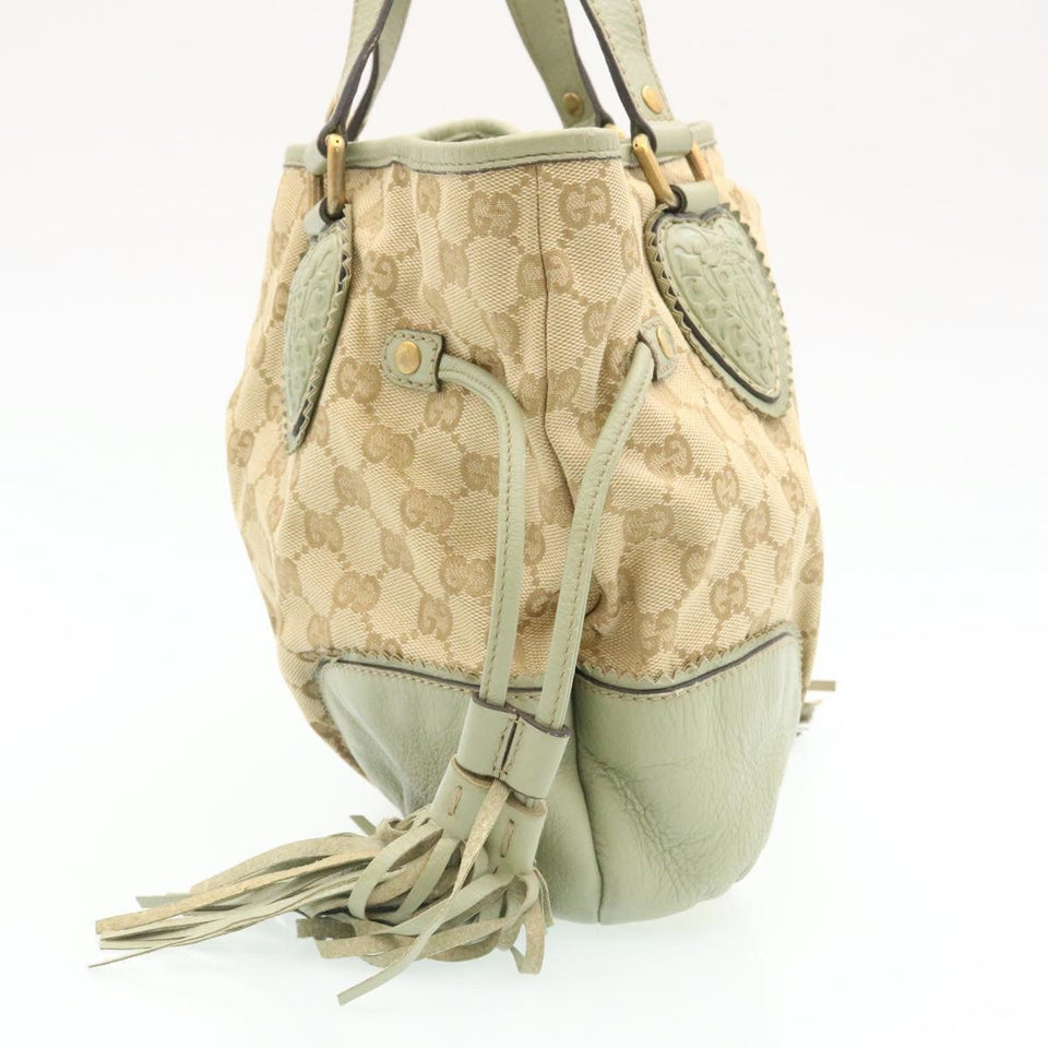 Gucci GG Canvas Fringe Hand Bag Canvas Beige yk3150