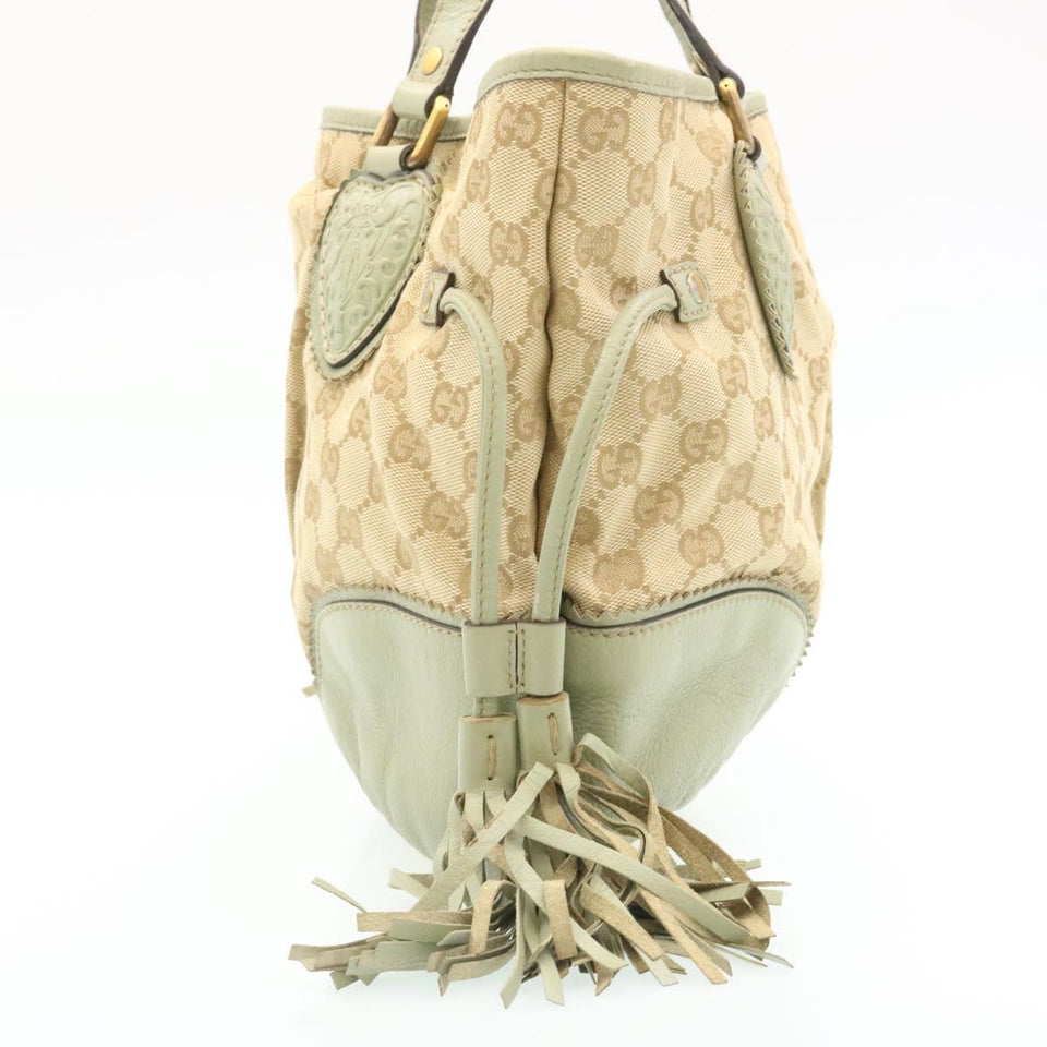 Gucci GG Canvas Fringe Hand Bag Canvas Beige yk3150