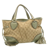 Gucci GG Canvas Tote Bag Fringe Beige Green yk3822