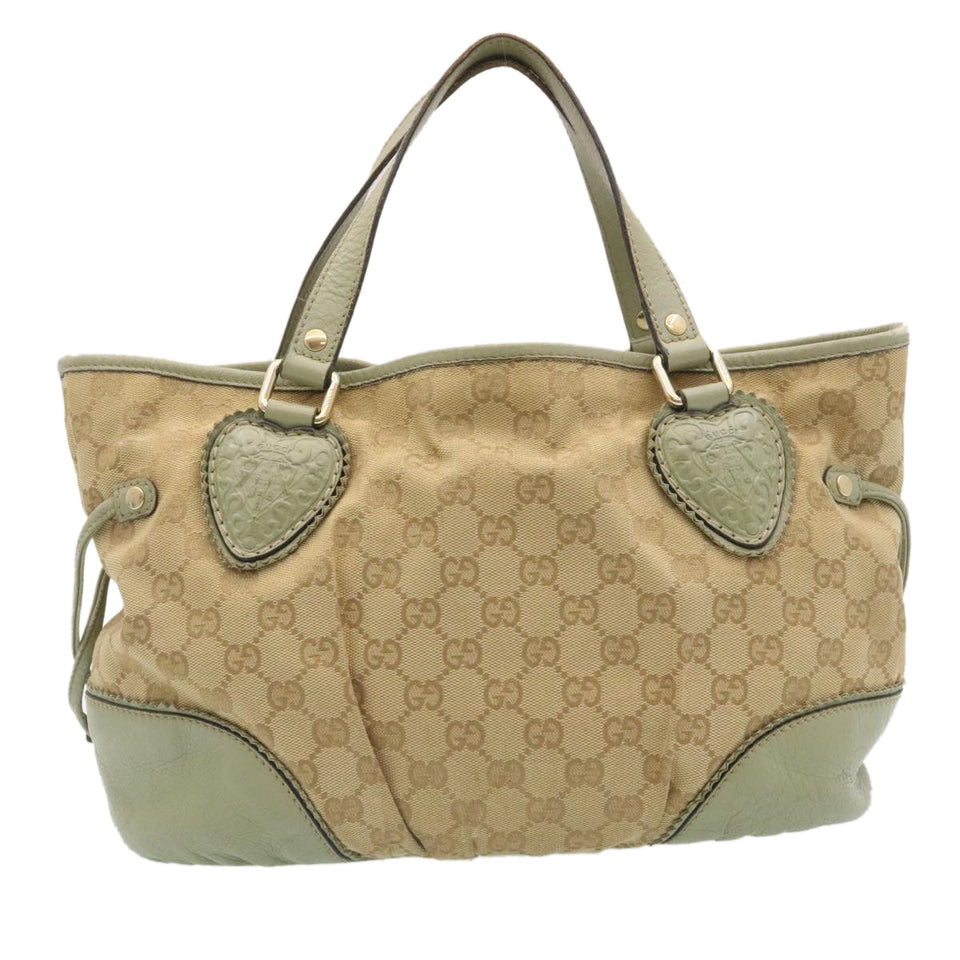 Gucci GG Canvas Tote Bag Fringe Beige Green yk3822