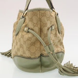 Gucci GG Canvas Tote Bag Fringe Beige Green yk3822