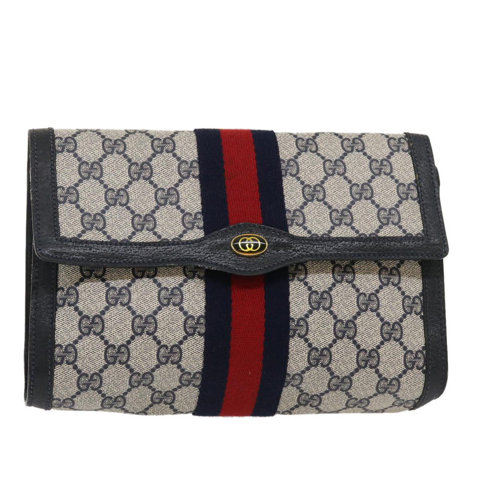 Gucci GG Canvas Sherry Line Clutch Bag Navy Red yk4501