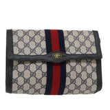 Gucci GG Canvas Sherry Line Clutch Bag Navy Red yk4501