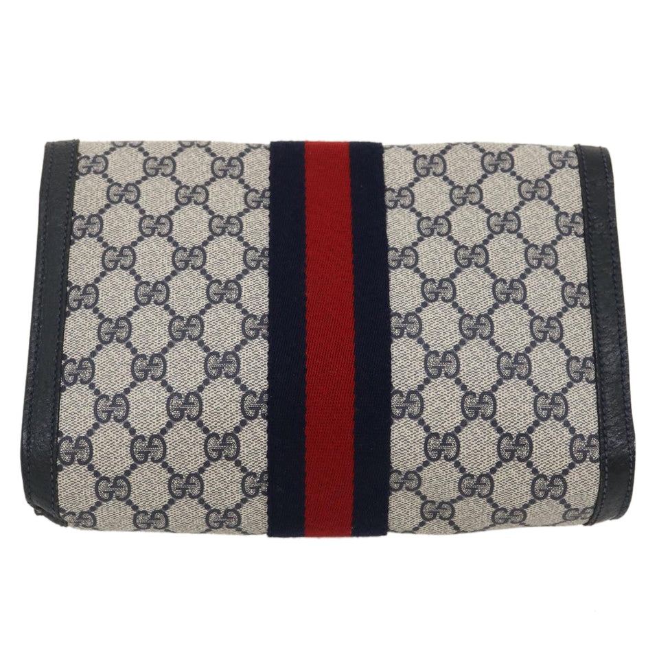 Gucci GG Canvas Sherry Line Clutch Bag Navy Red yk4501