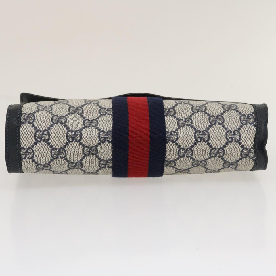Gucci GG Canvas Sherry Line Clutch Bag Navy Red yk4501