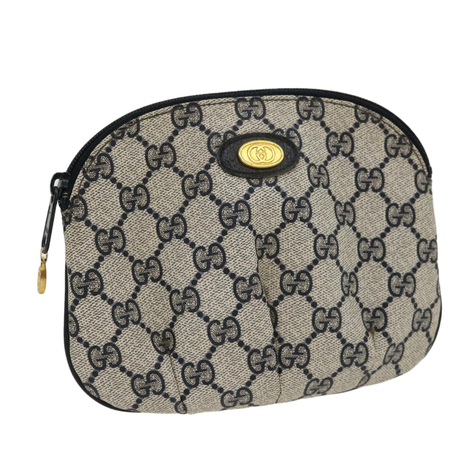 Gucci GG Canvas Pouch PVC Leather Gray Navy 3780394492 yk4798