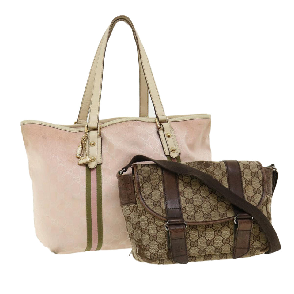 Gucci GG Canvas Sherry Line Shoulder Bag 2Set Pink Beige yk5006