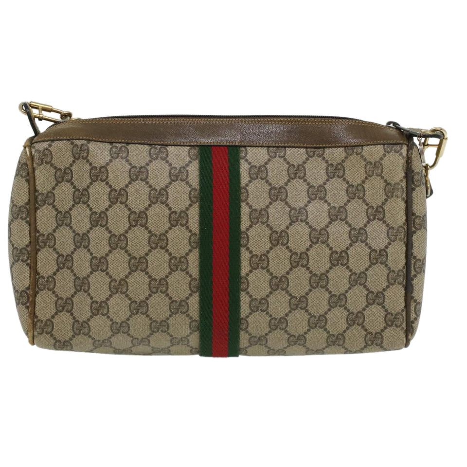 Gucci Web Sherry Line GG Canvas Shoulder Bag PVC Leather Beige Red yk5803B