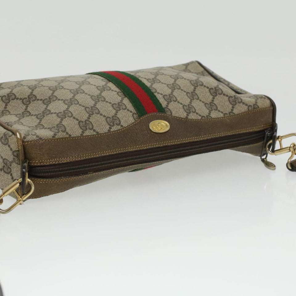 Gucci Web Sherry Line GG Canvas Shoulder Bag PVC Leather Beige Red yk5803B