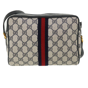 Gucci GG Canvas Sherry Line Shoulder Bag Gray Red Navy 75.02.004 yk5823B