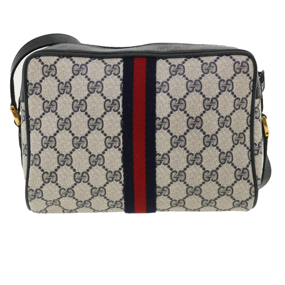 Gucci GG Canvas Sherry Line Shoulder Bag Gray Red Navy 75.02.004 yk5823B