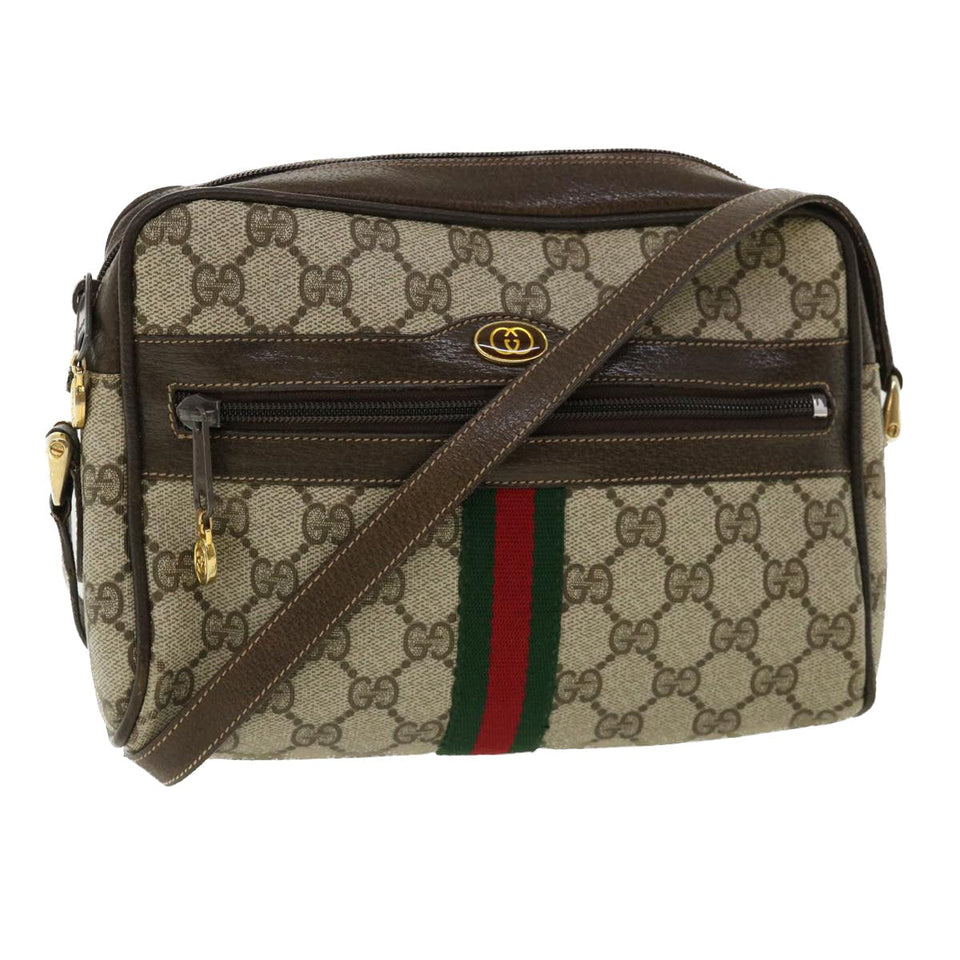 Gucci GG Canvas Web Sherry Line Shoulder Bag PVC Leather Beige Red yk5884B
