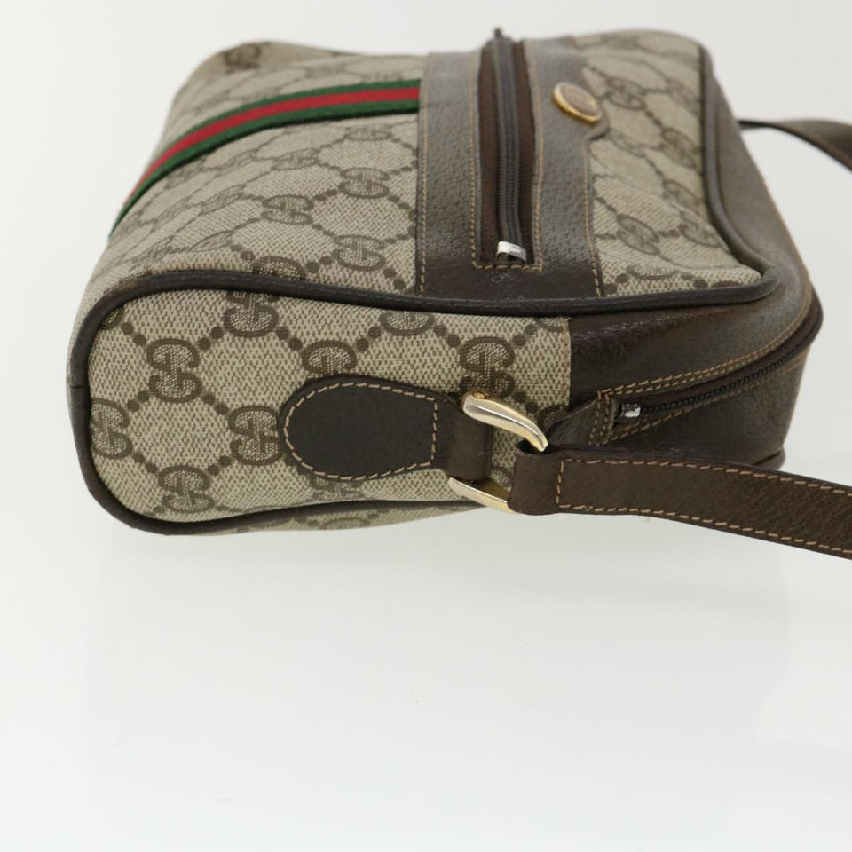 Gucci GG Canvas Web Sherry Line Shoulder Bag PVC Leather Beige Red yk5884B