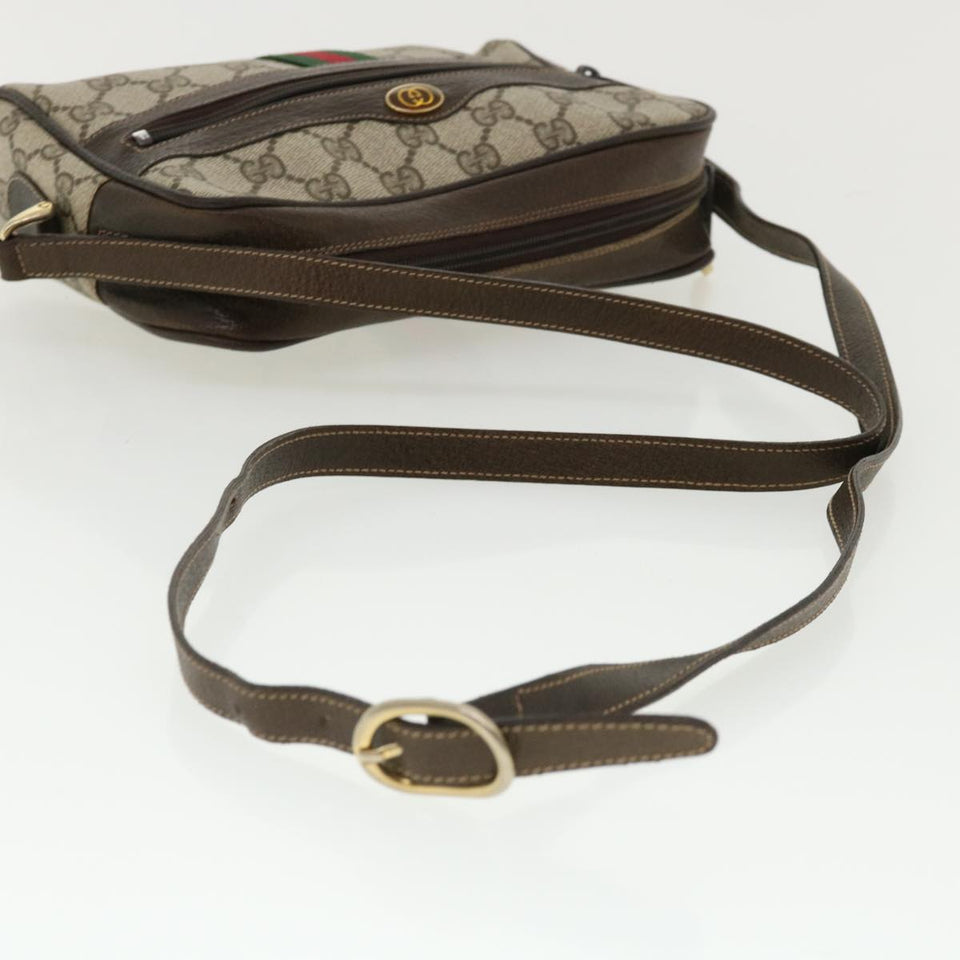 Gucci GG Canvas Web Sherry Line Shoulder Bag PVC Leather Beige Red yk5884B