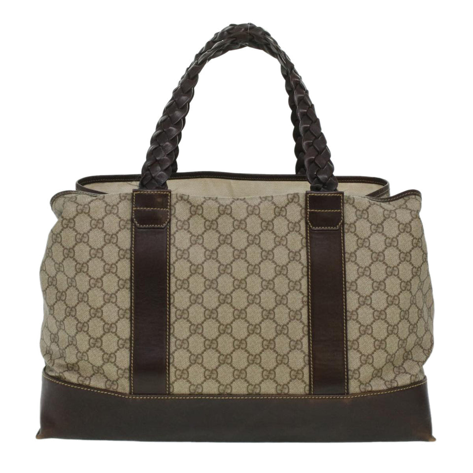Gucci GG Canvas Tote Bag PVC Leather Beige 140955 yk5941