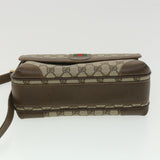 Gucci Web Sherry Line GG Canvas Shoulder Bag PVC Leather Beige Green yk6091