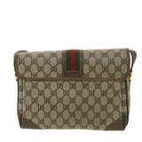 Gucci Web Sherry Line GG Canvas Shoulder Bag PVC Leather Beige Green yk6091