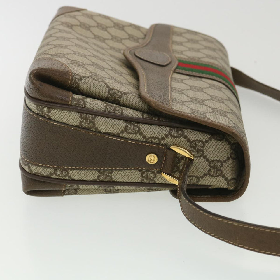 Gucci Web Sherry Line GG Canvas Shoulder Bag PVC Leather Beige Green yk6091