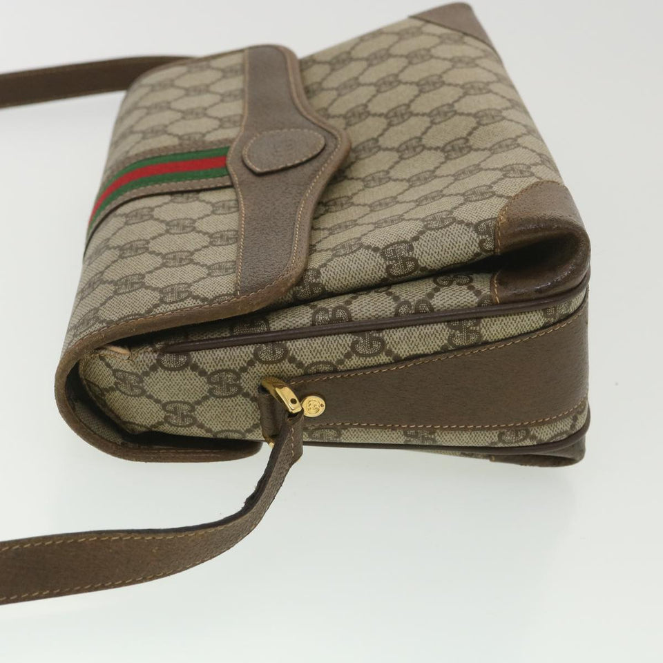 Gucci Web Sherry Line GG Canvas Shoulder Bag PVC Leather Beige Green yk6091