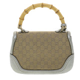Gucci GG Canvas Bamboo Hand Bag Beige Silver 254884 yk6106