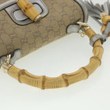 Gucci GG Canvas Bamboo Hand Bag Beige Silver 254884 yk6106