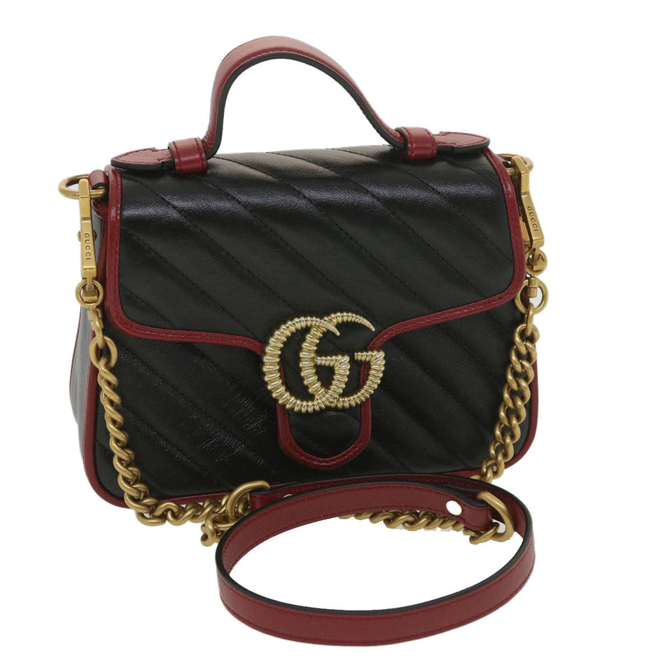 Gucci GG Marmont Hand Bag Leather 2way Black 583571 yk6261