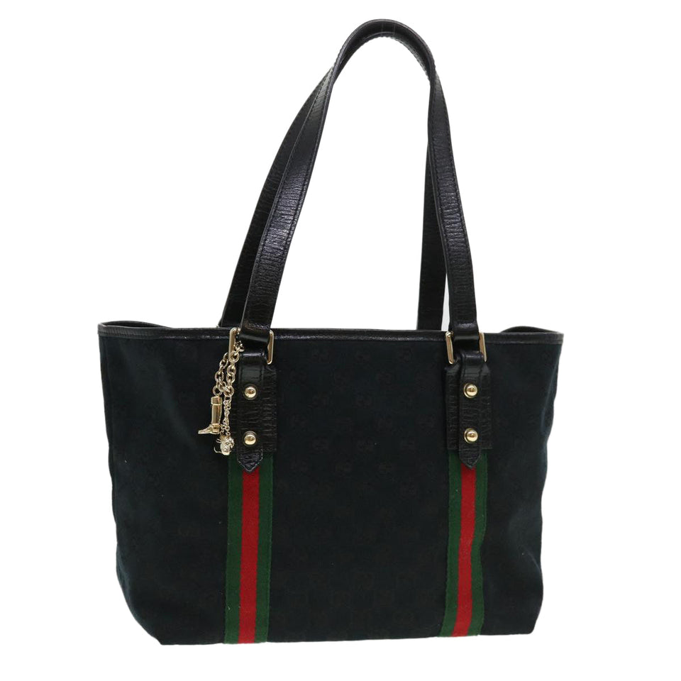 Gucci GG Canvas Web Sherry Line Tote Bag Black Red Green 137396 yk6284