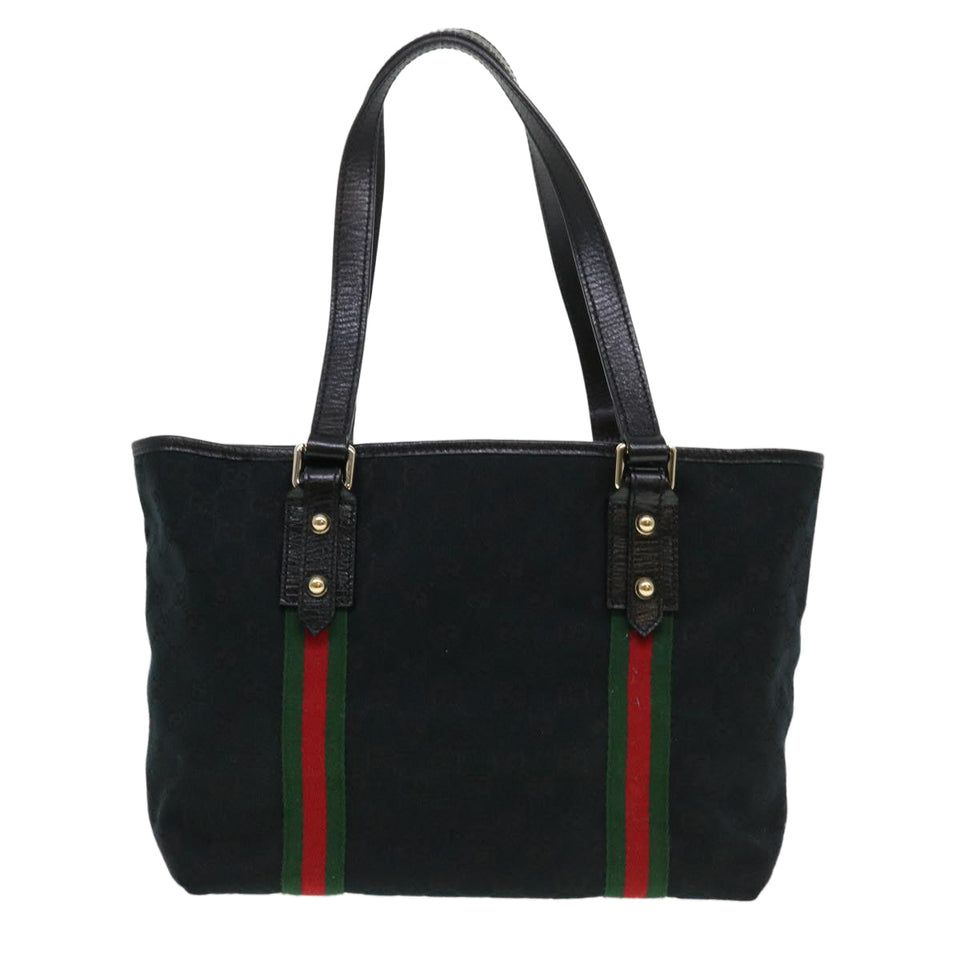 Gucci GG Canvas Web Sherry Line Tote Bag Black Red Green 137396 yk6284